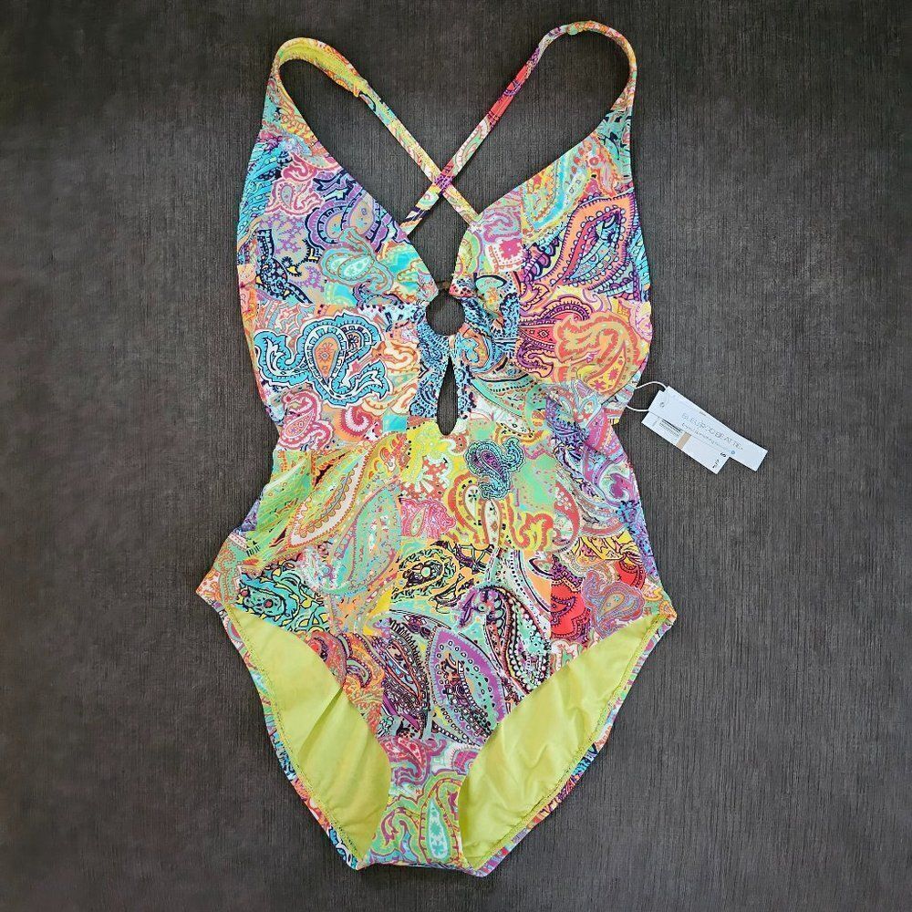 Bleu Rod Beattie Women's Multicolor Paisley Print Halter One-Piece Swimsuit 12